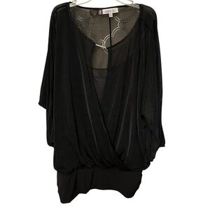Jennifer Lopez black semi sheer faux wrap top with camisole size XXL